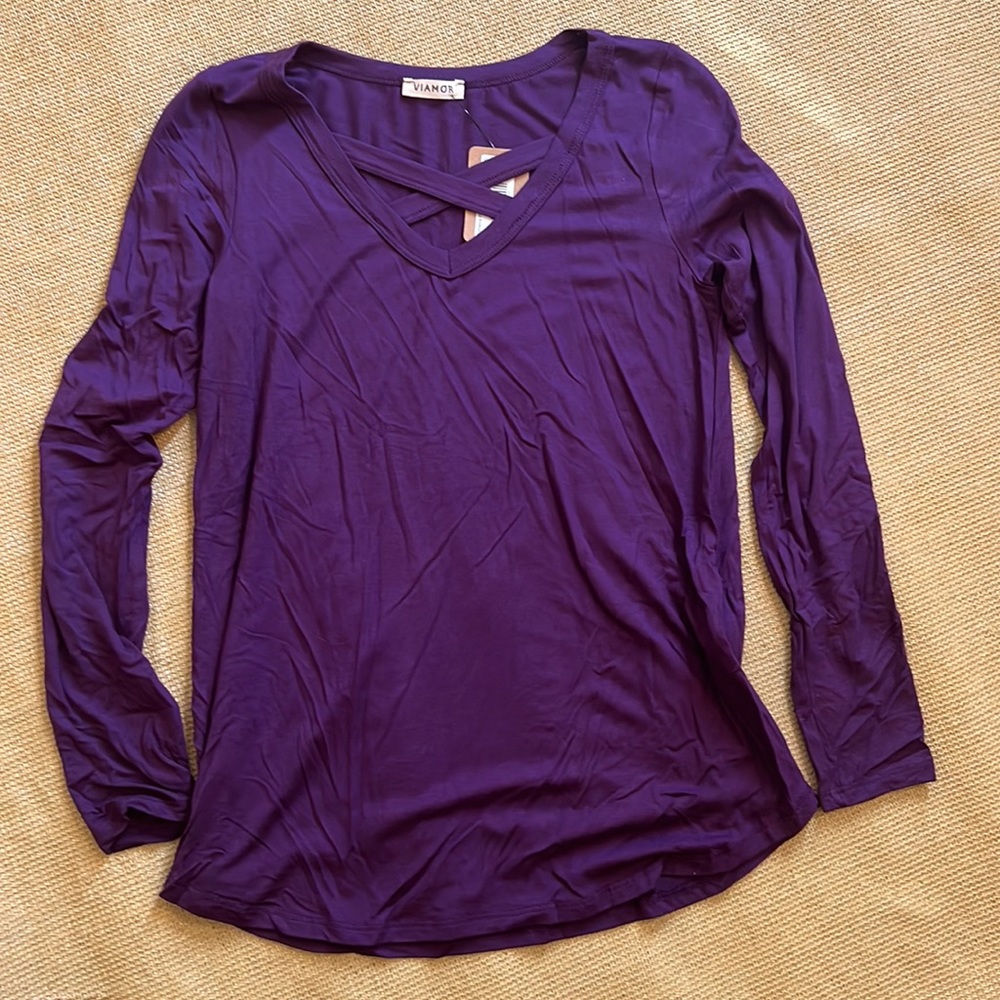 NWT Plum Crisscross Long Sleeve Top